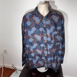 Duluth Trading Co Men's Blue Relaxed Fit Hawaiian Long Sleeve ButtonShirt - 2XL